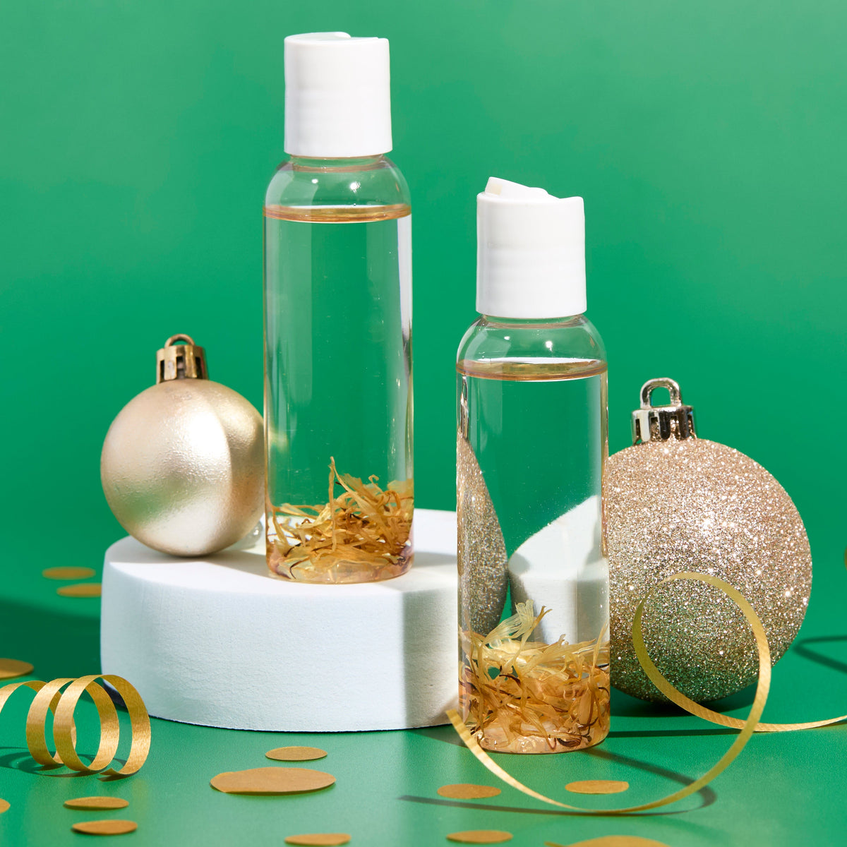 body oil in a holiday setting