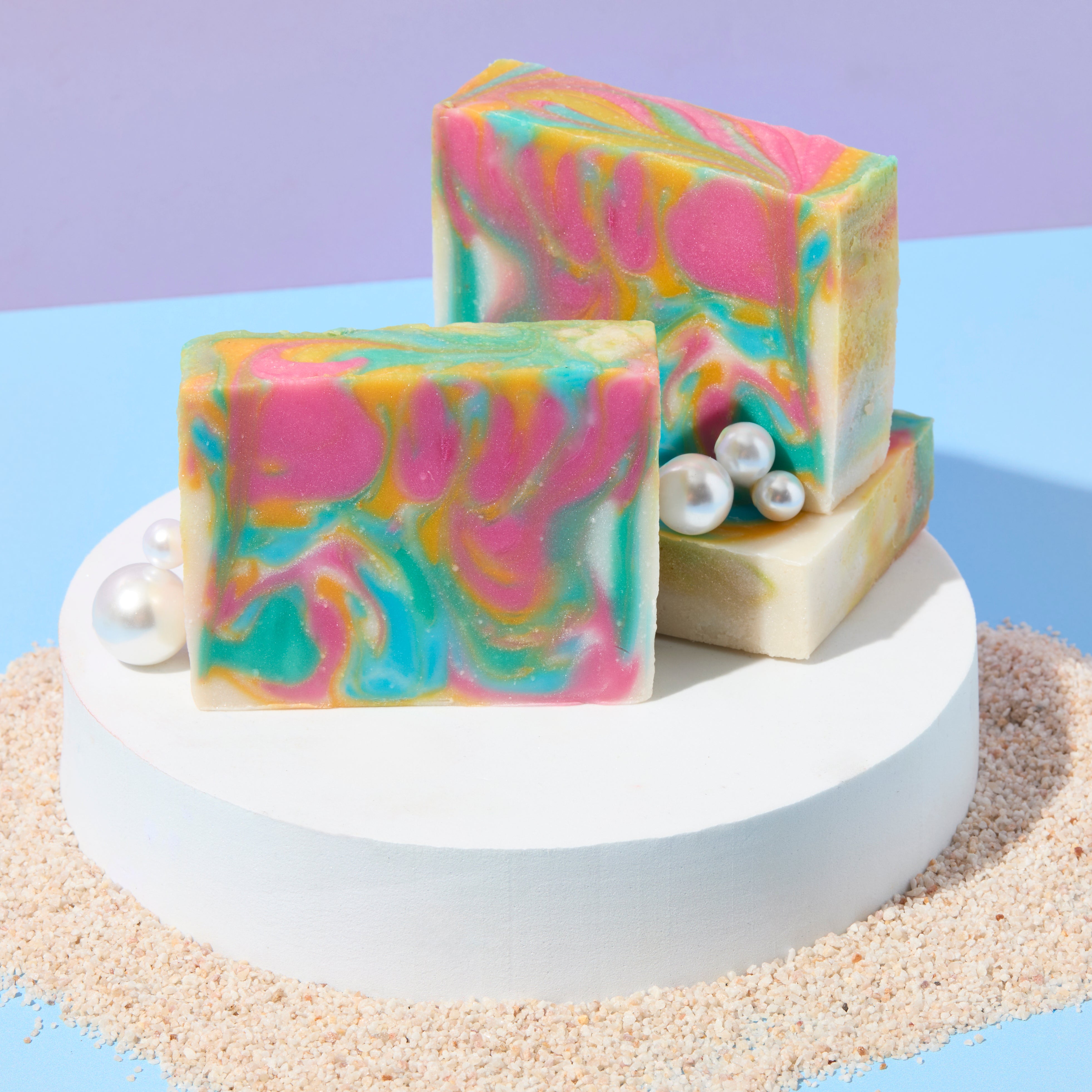 pink yellow green swirled soap