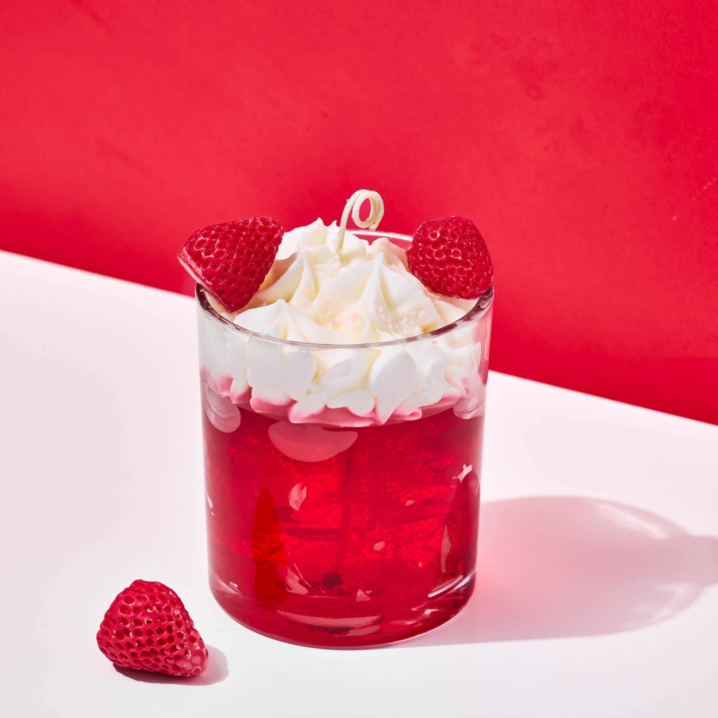 gel wax candle with whipped wax and strawberry embeds