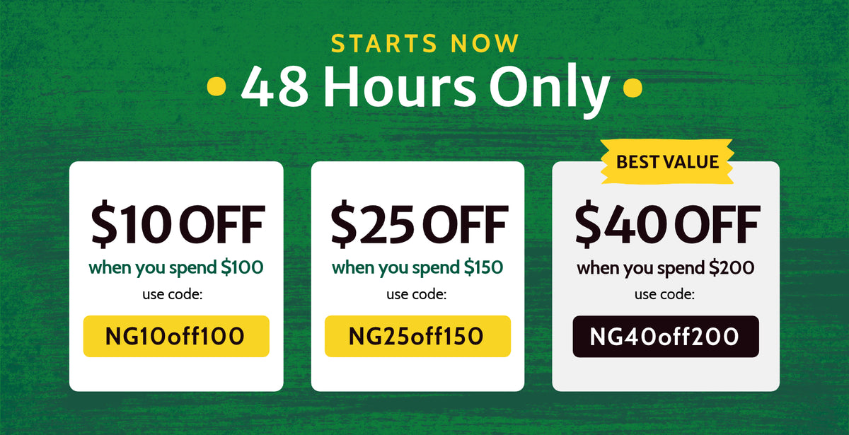 48-hour sale: $10 off $100 with code NG10off100, $25 off $150 with NG25off150, or best value $40 off $200 with NG40off200.