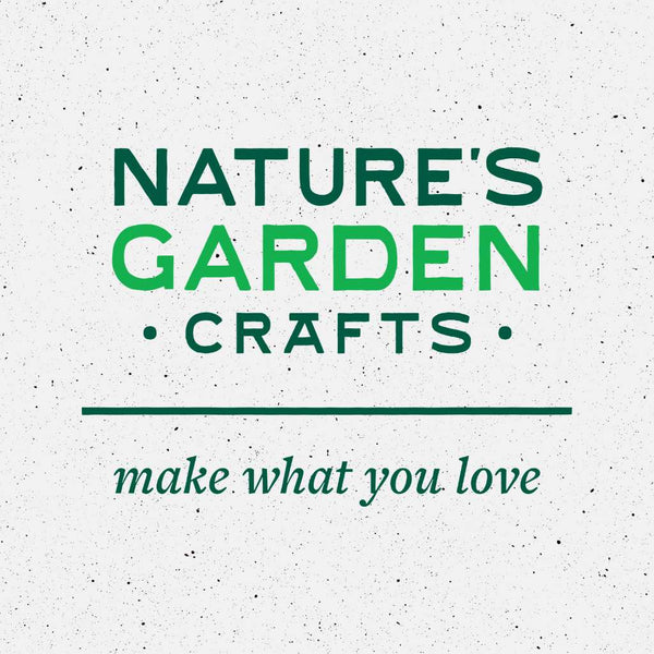 Text 'NATURE'S GARDEN CRAFTS' on a textured white background with green color.