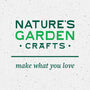 Text 'NATURE'S GARDEN CRAFTS' on a textured white background with green color.