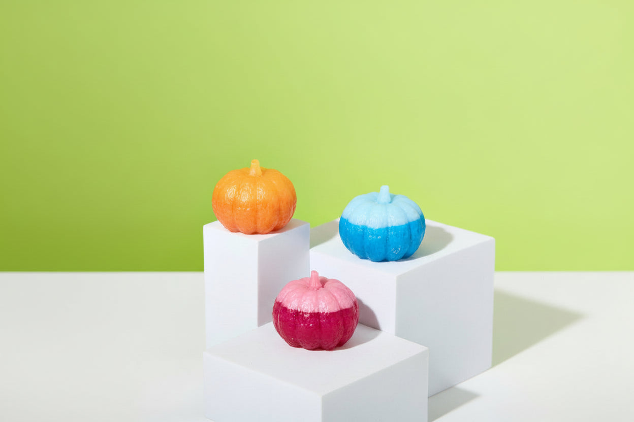 colorful two tone pumpkin shaped soaps